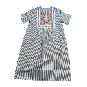 Hidden Alley Striped Floral Embroidered Lace Trim Midi Dress Blue Brown S